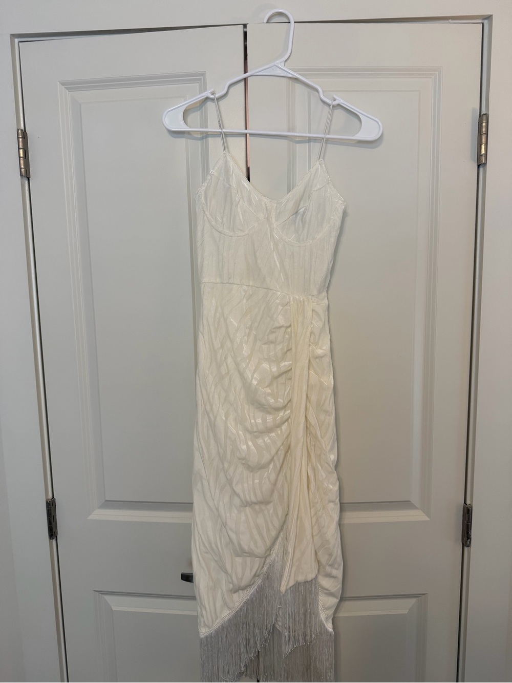 PrettyLittleThing Ivory Fringe Slip Dress